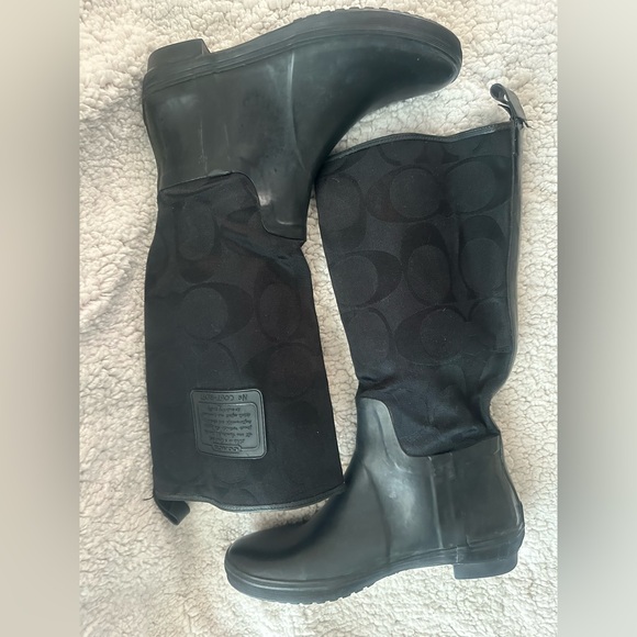 COACH Paige Tall Black Signature Rain Boots Size 7 SEE LAST PHOTO - Picture 3 of 11